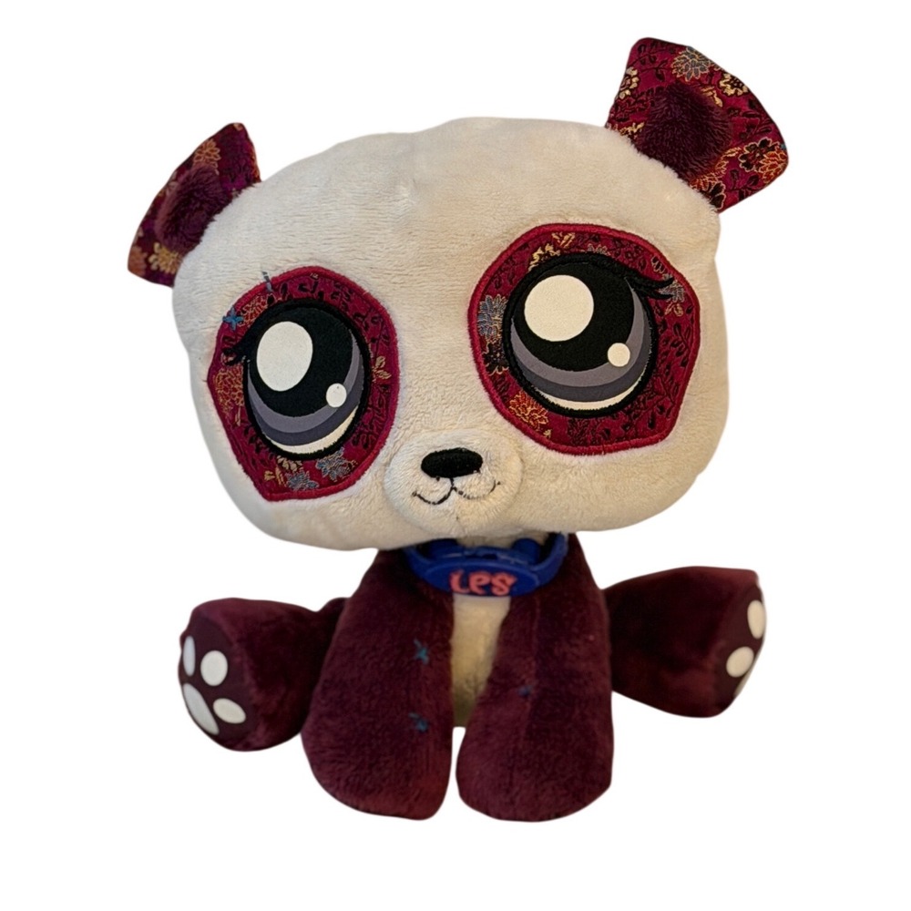 Hasbro Littlest Pet Shop Plush Panda Bear 2007 Burgundy Floral 63999/63989 Asst.